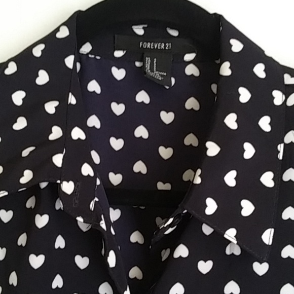 Forever 21 Navy Heart Print Shirt Dress - Picture 2 of 4